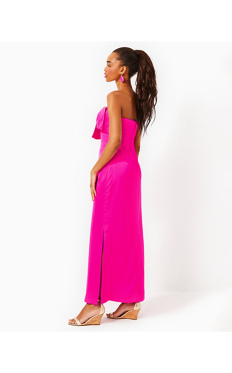 CARLYNN SATIN MAXI BOW DRESS, PINK PALMS