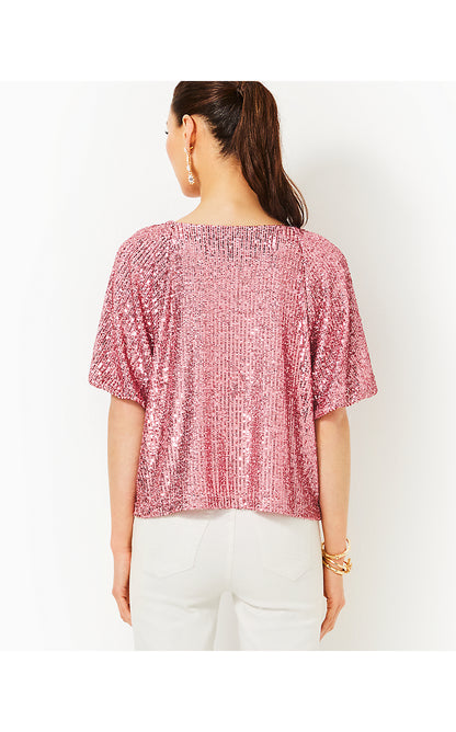 CRESSIDA KNIT TOP, CONCH SHELL PINK TREASURE BOX SEQUIN KNIT