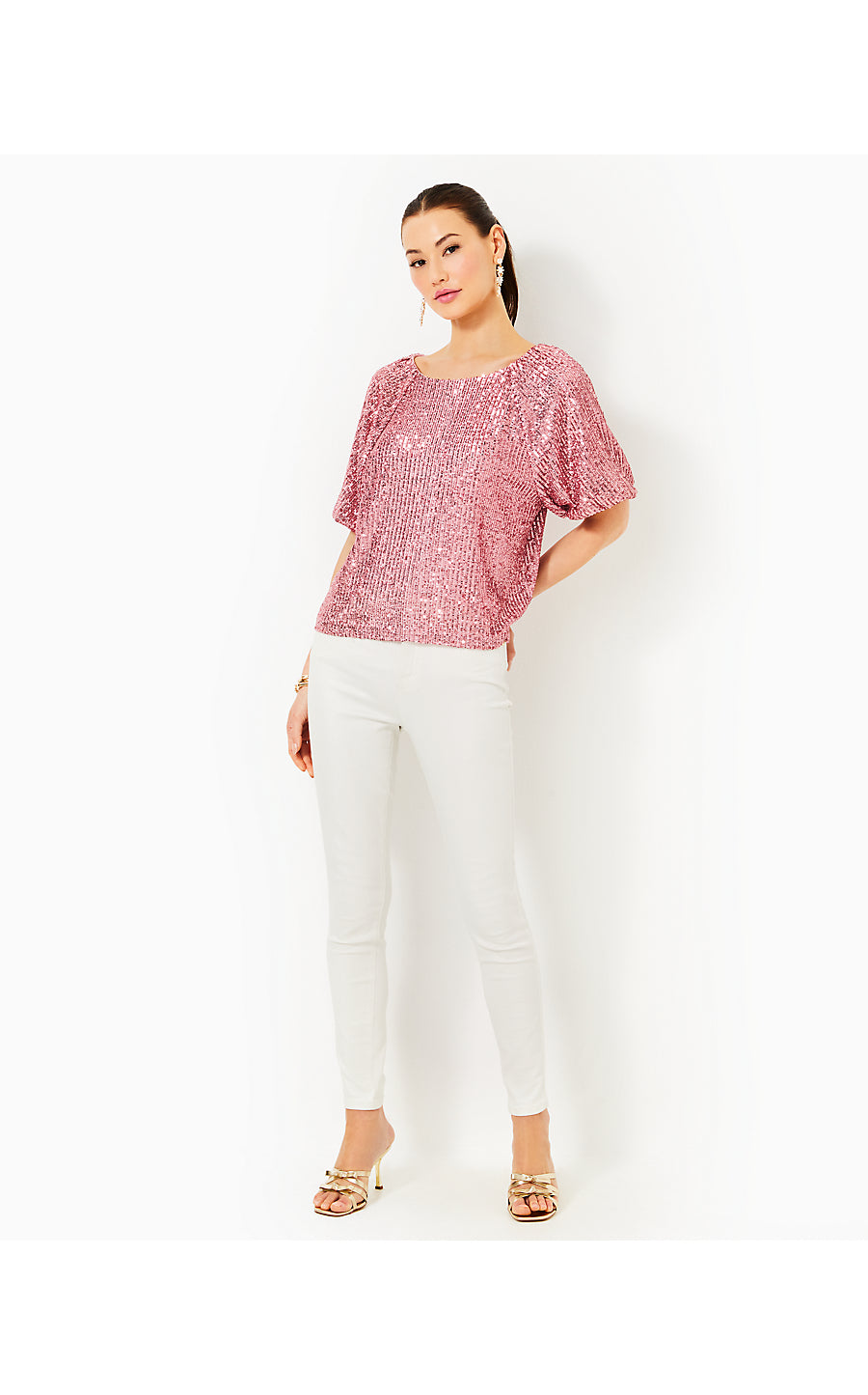 CRESSIDA KNIT TOP, CONCH SHELL PINK TREASURE BOX SEQUIN KNIT