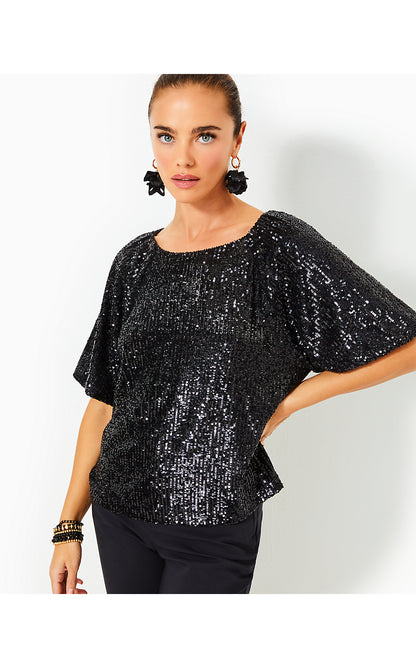 CRESSIDA KNIT TOP, NOIR TREASURE BOX SEQUIN KNIT