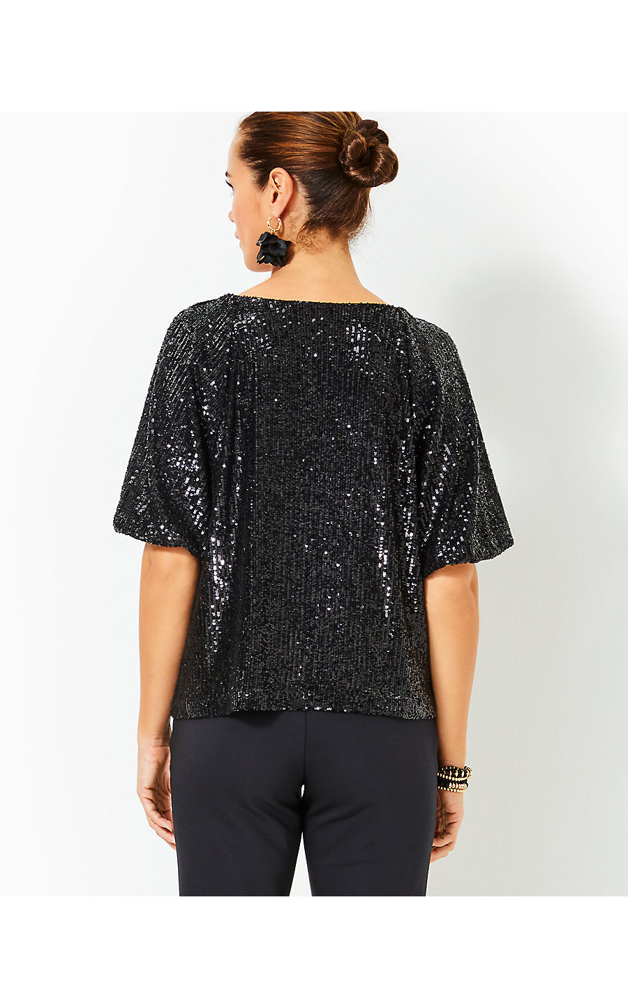 CRESSIDA KNIT TOP, NOIR TREASURE BOX SEQUIN KNIT