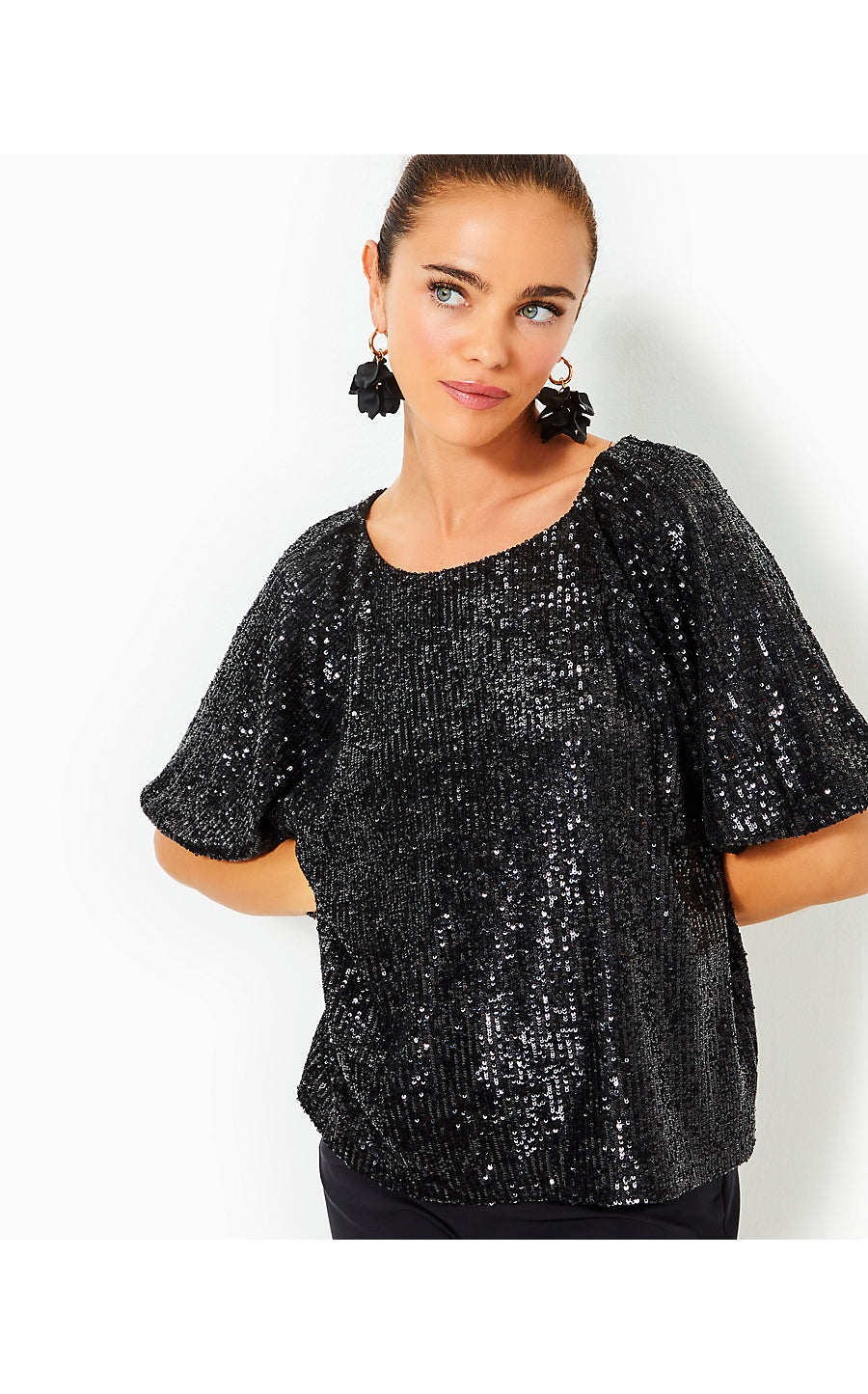 CRESSIDA KNIT TOP, NOIR TREASURE BOX SEQUIN KNIT