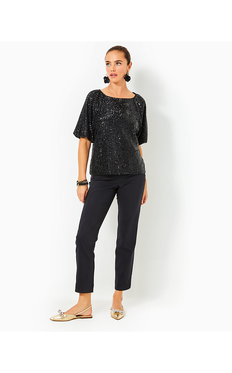 CRESSIDA KNIT TOP, NOIR TREASURE BOX SEQUIN KNIT