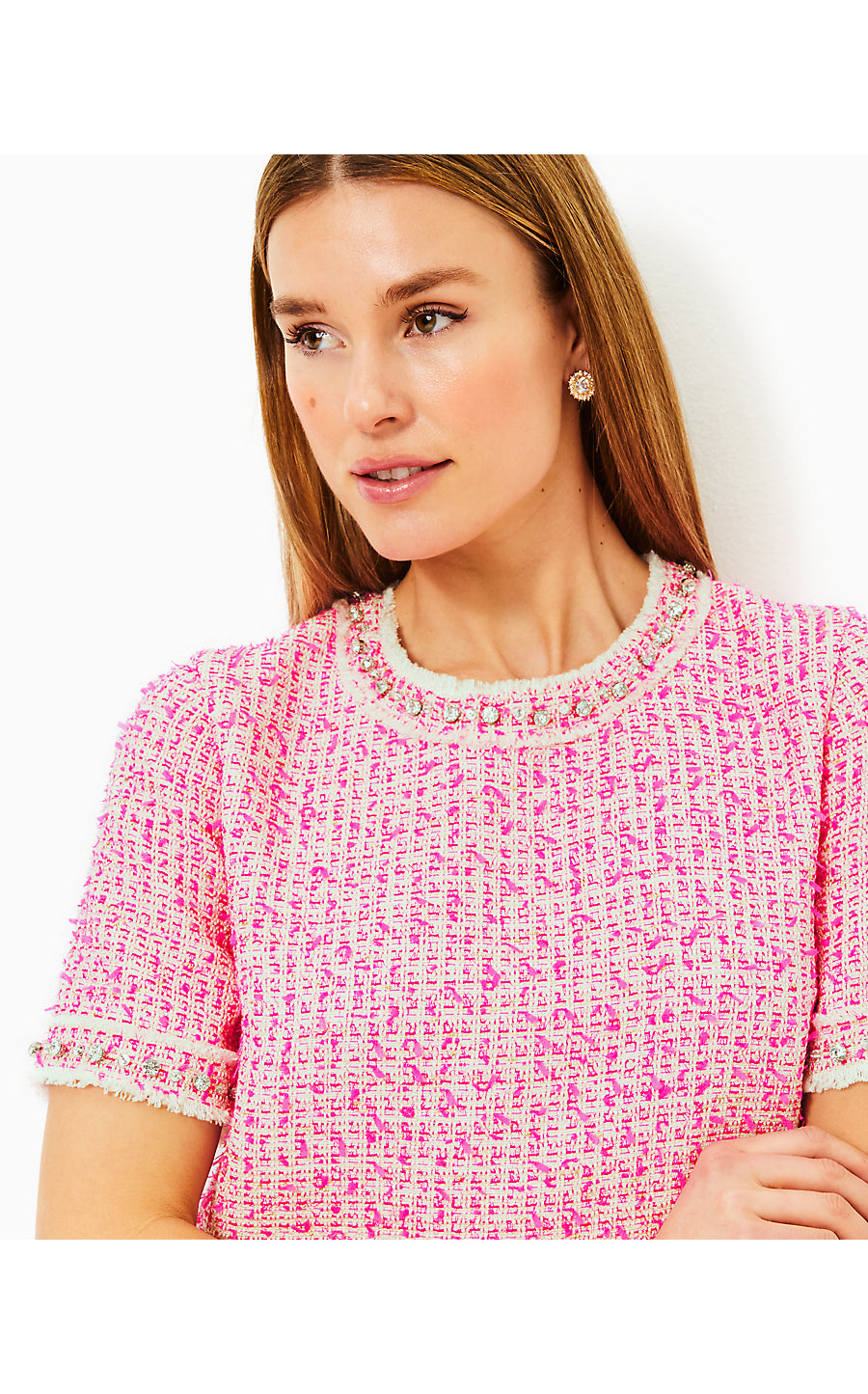 FOLIE TOP, PINK PALMS FANTASY BOUCLE