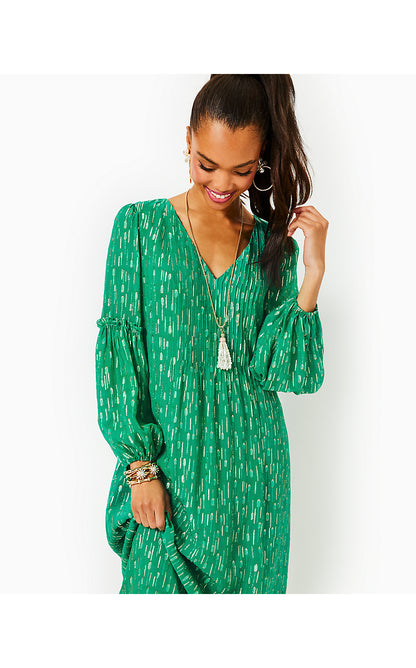 fitted lace wedding dress CLEME LONG SLEEVE MAXI DRESS, FIDDLE LEAF GREEN MYSTICAL VISCOSE METAL –  Palm Place