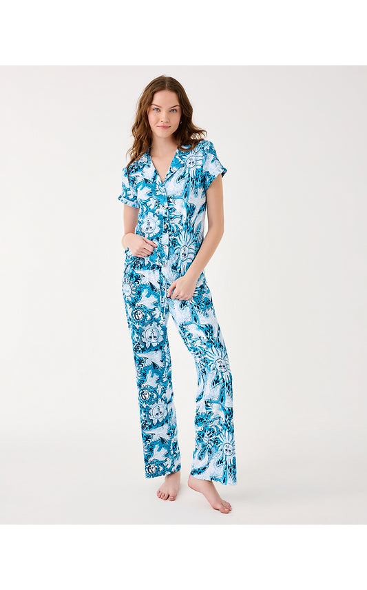 PJ KNIT PANT, BELLEVUE BLUE LILLY GULLS