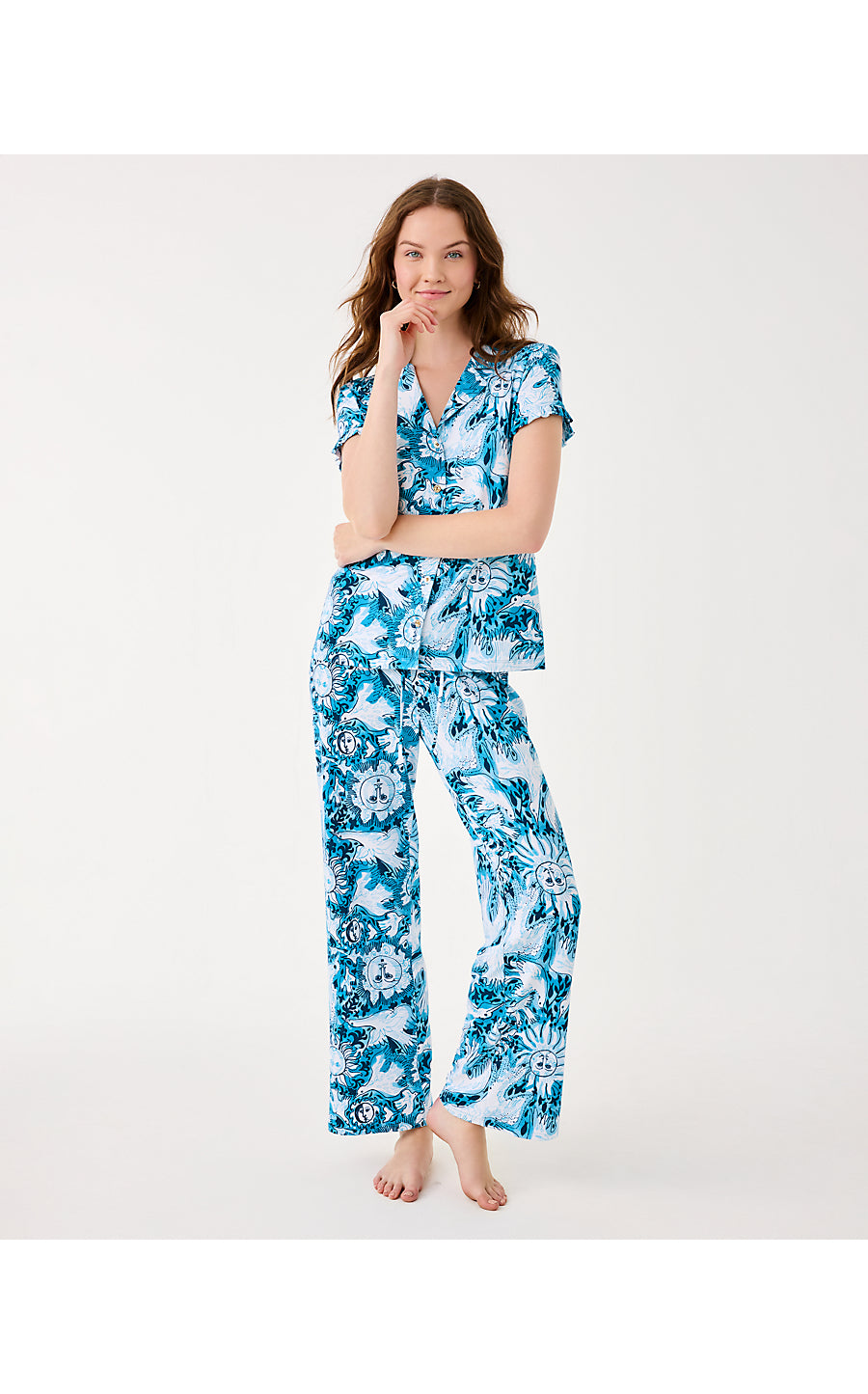 PJ KNIT PANT, BELLEVUE BLUE LILLY GULLS
