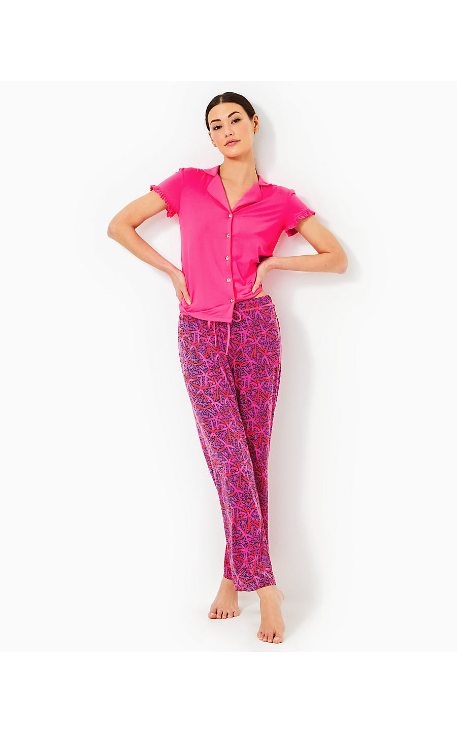 PJ KNIT PANT, PASSION FRUIT PINK STAR SEARCHING