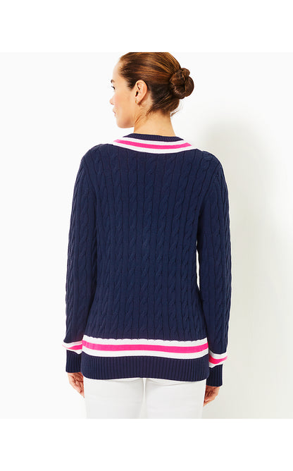 BROCKTON SWEATER, LOW TIDE NAVY X PASSION FRUIT PINK TIPPING