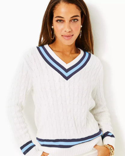 BROCKTON SWEATER, RESORT WHITE X BONAIRE BLUE TIPPING