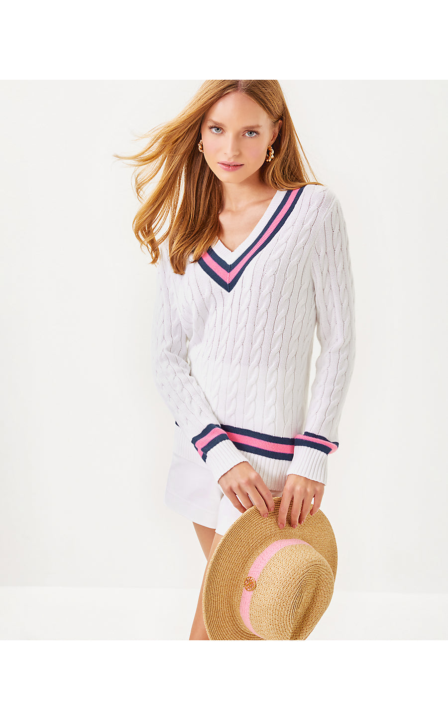 BROCKTON SWEATER, RESORT WHITE X ROUSSEAU PINK TIPPING