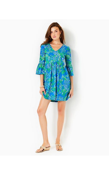 JANNIE V-NECK 3/4 SLEEVE DRESS, BRINY BLUE A BIT SALTY