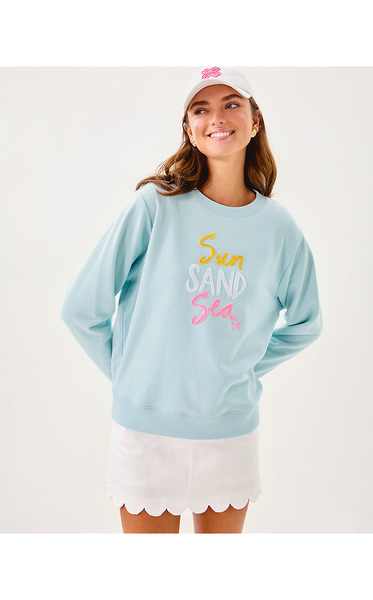 BALLAD LONG SLEEVE SWEATSHIRT, BLUETTE SUN SAND SEA EMBROIDERY