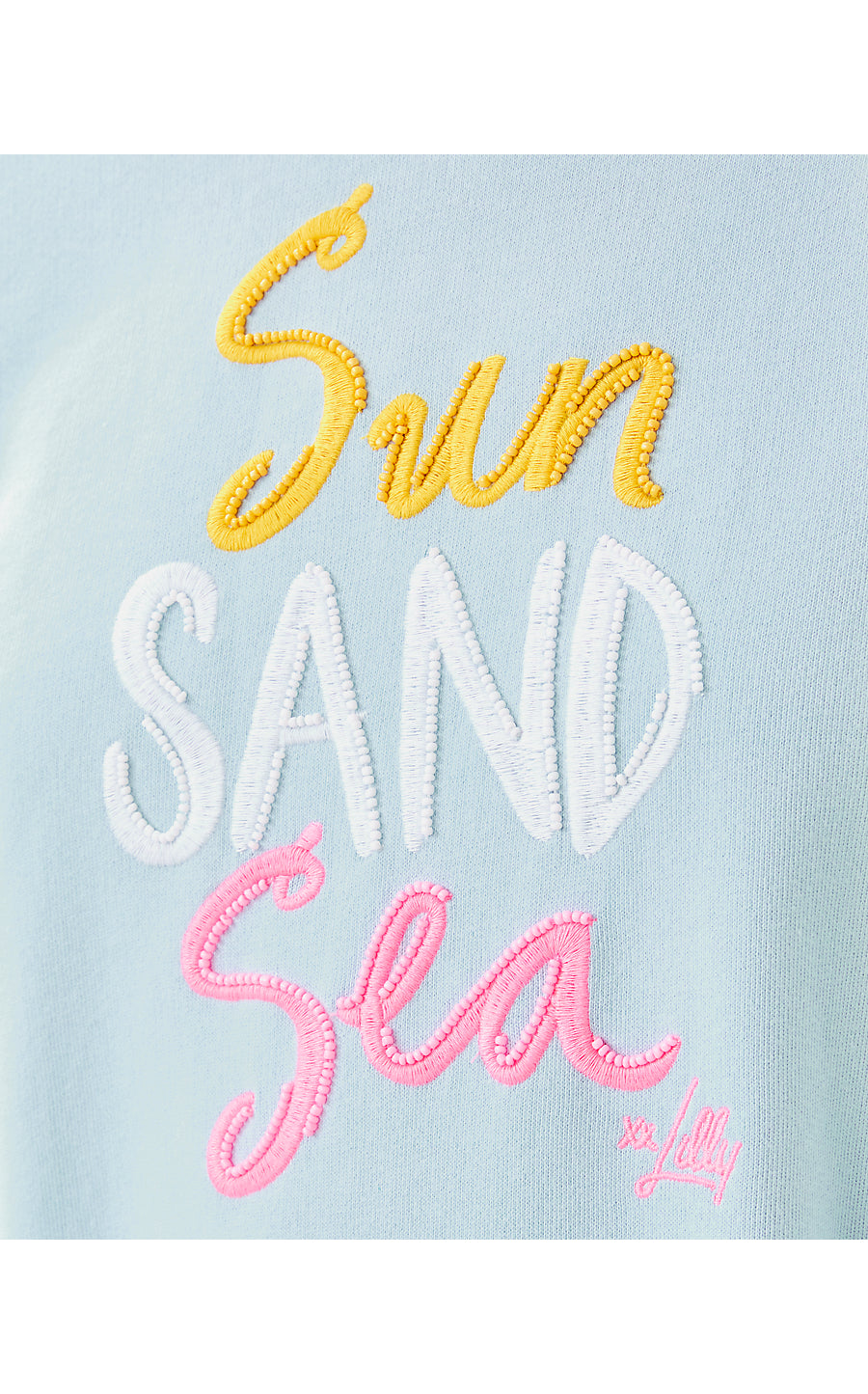 BALLAD LONG SLEEVE SWEATSHIRT, BLUETTE SUN SAND SEA EMBROIDERY