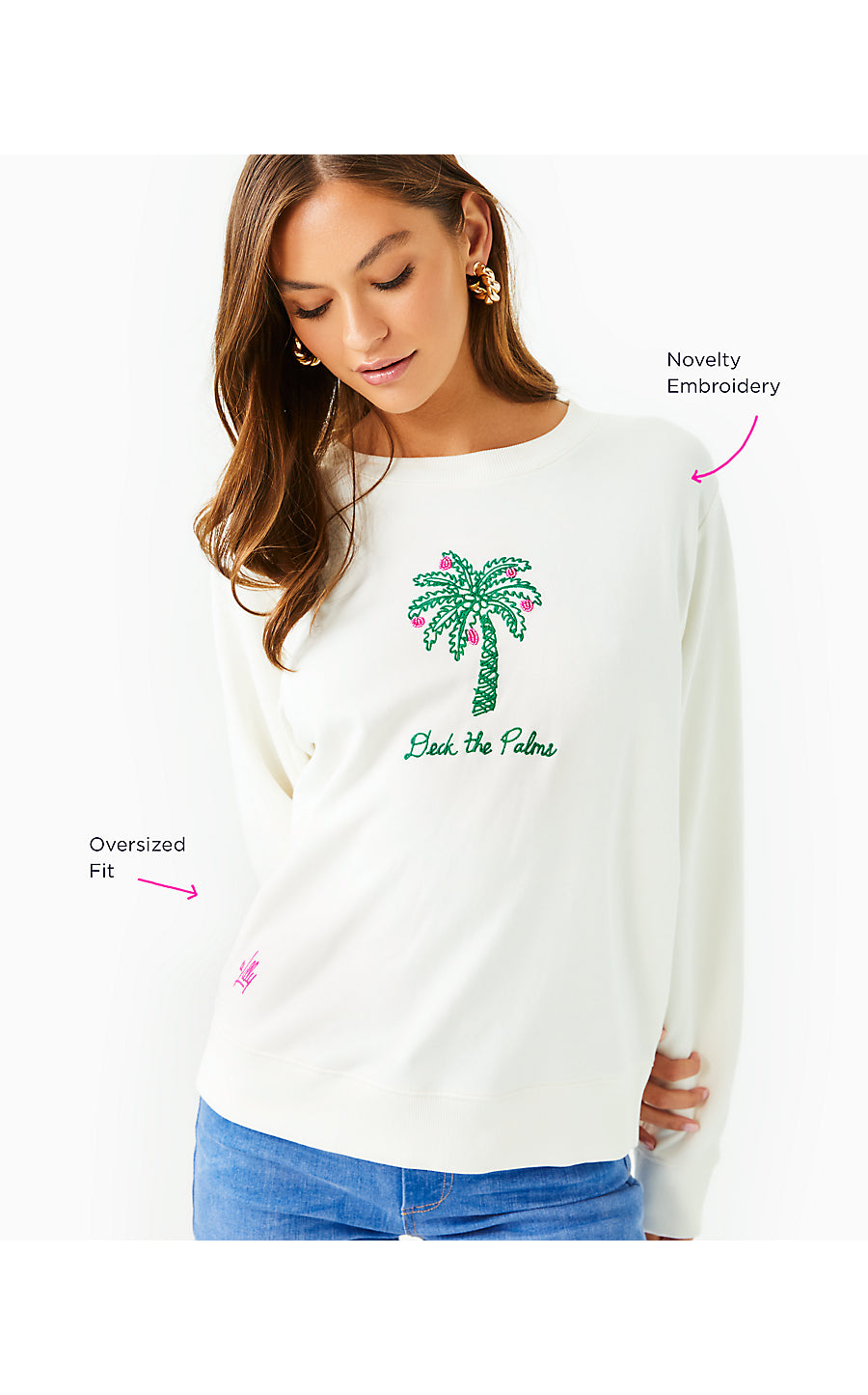 BALLAD LONG SLEEVE SWEATSHIRT, COCONUT DECK THE PALMS EMBROIDERY