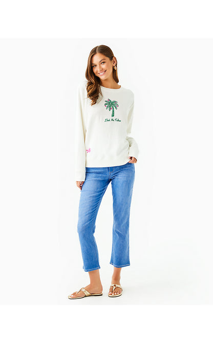 BALLAD LONG SLEEVE SWEATSHIRT, COCONUT DECK THE PALMS EMBROIDERY