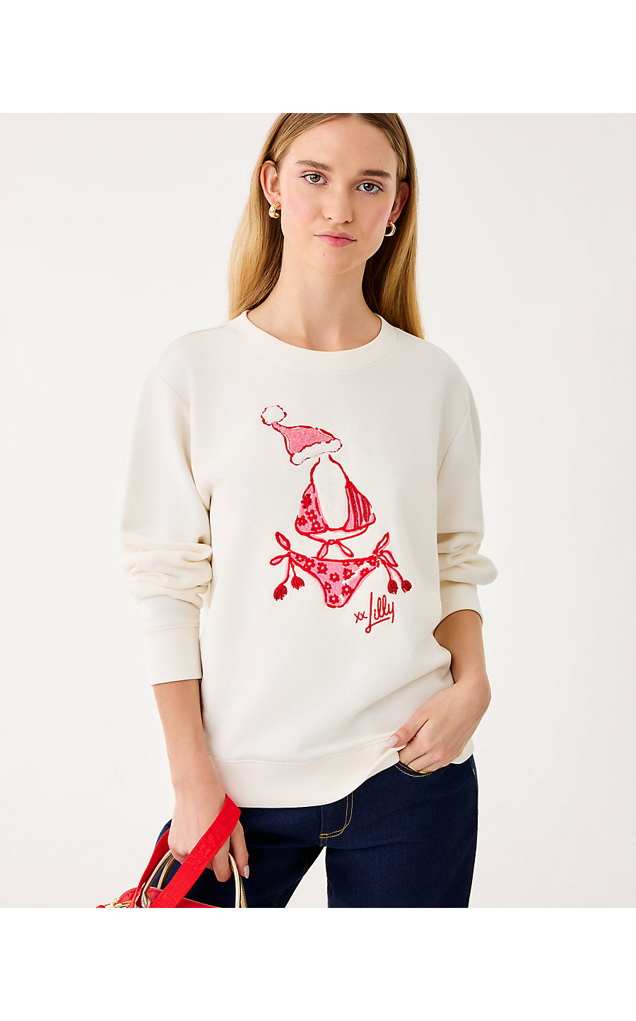 BALLAD LONG SLEEVE SWEATSHIRT, COCONUT FESTIVE FROCKS EMBELLISHMENT