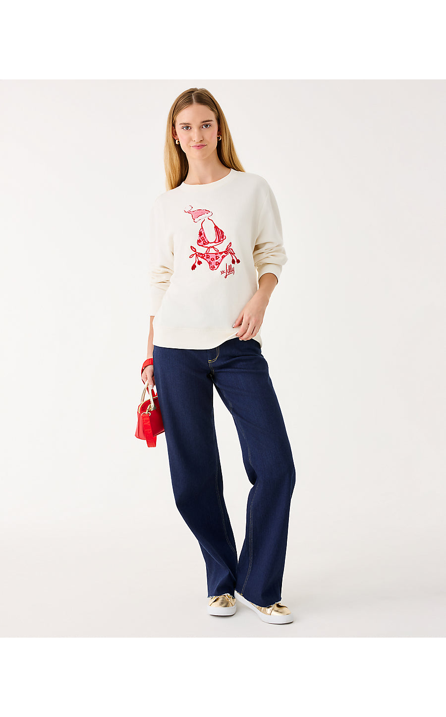 BALLAD LONG SLEEVE SWEATSHIRT, COCONUT FESTIVE FROCKS EMBELLISHMENT
