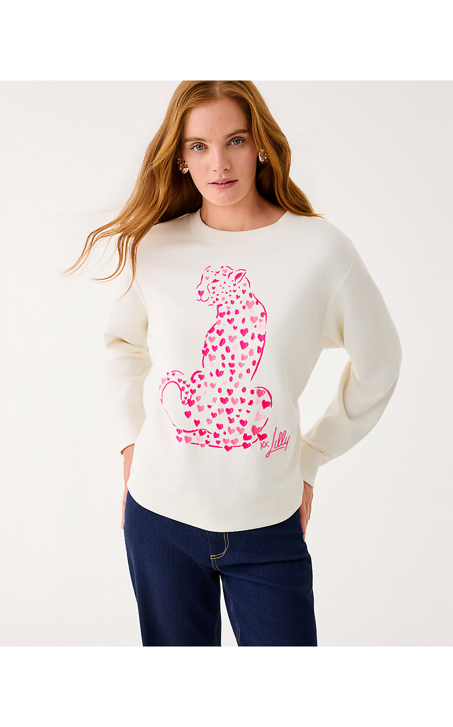 BALLAD LONG SLEEVE SWEATSHIRT, COCONUT LOVE CAT EMBROIDERY