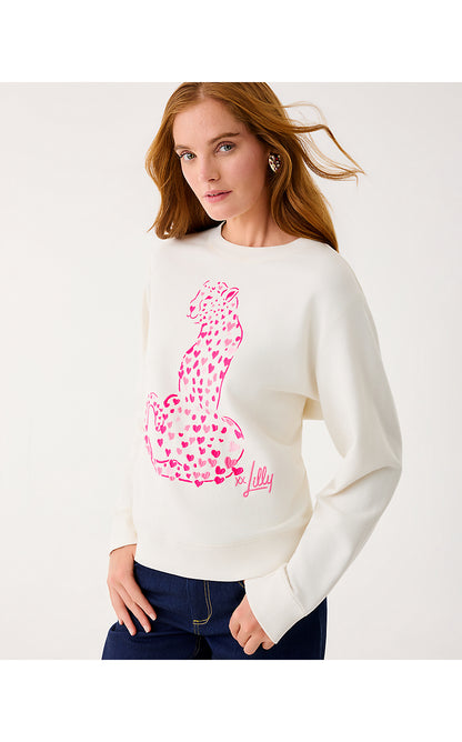 BALLAD LONG SLEEVE SWEATSHIRT, COCONUT LOVE CAT EMBROIDERY