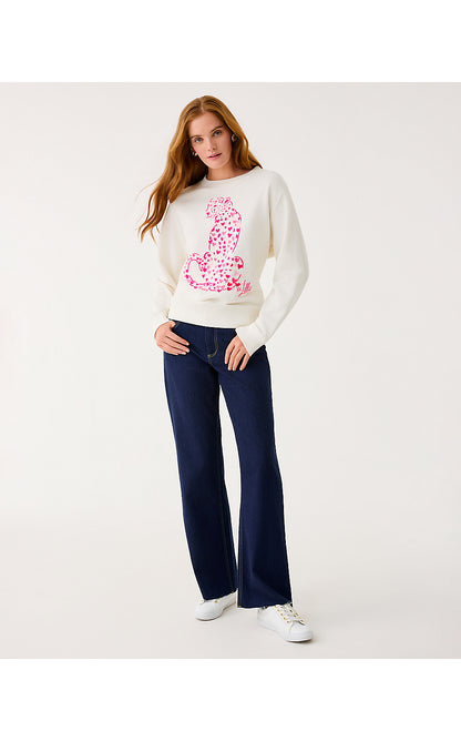 BALLAD LONG SLEEVE SWEATSHIRT, COCONUT LOVE CAT EMBROIDERY
