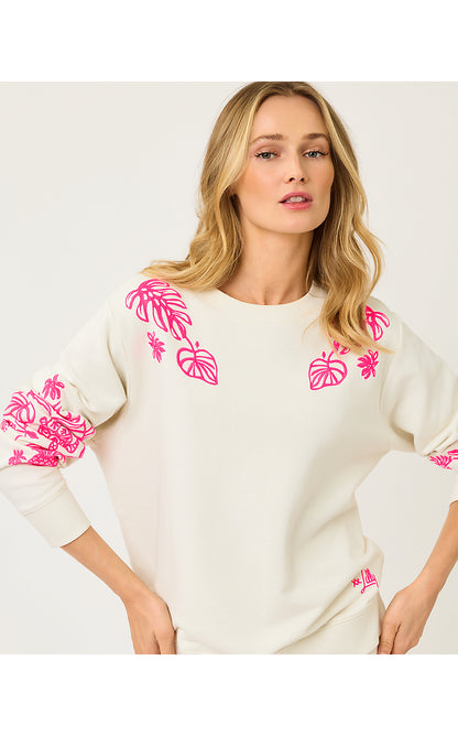BALLAD LONG SLEEVE SWEATSHIRT, COCONUT SAFARI SOCIAL EMBROIDERED SWEATSHIRT