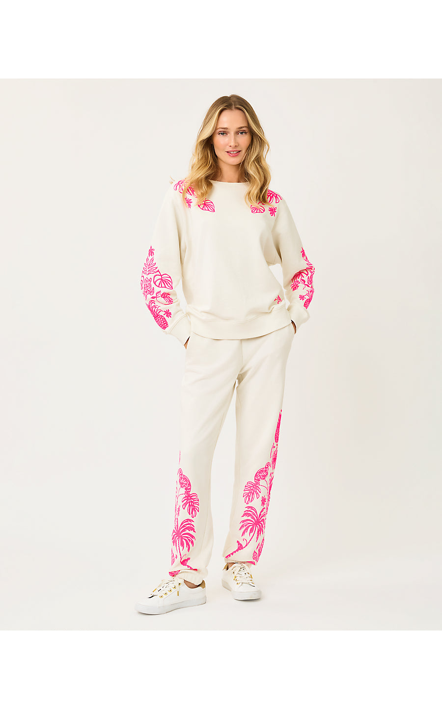 BALLAD LONG SLEEVE SWEATSHIRT, COCONUT SAFARI SOCIAL EMBROIDERED SWEATSHIRT