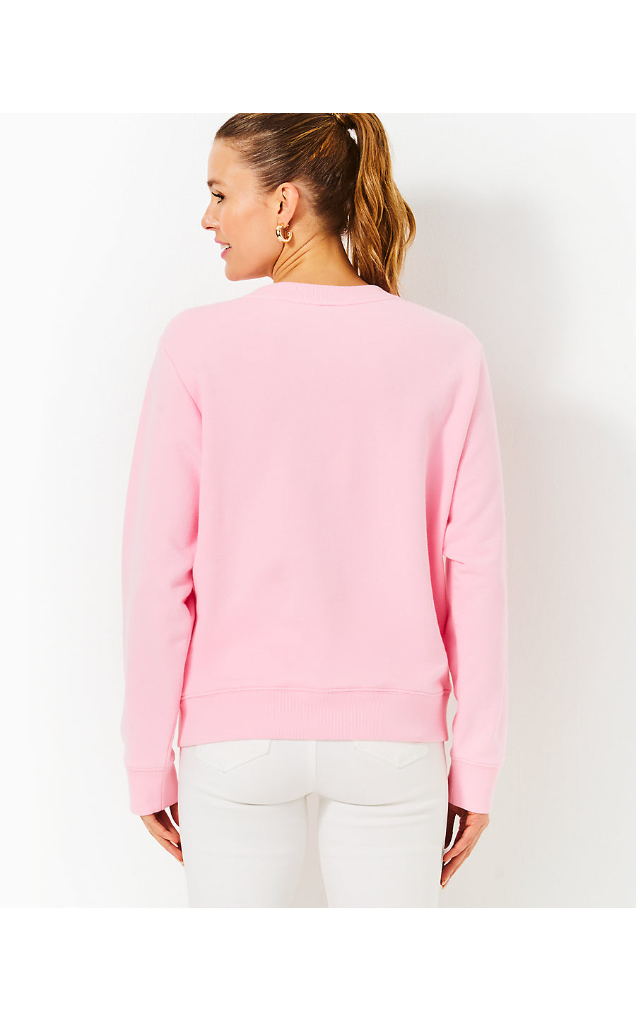 BALLAD LONG SLEEVE SWEATSHIRT, CONCH SHELL PINK HEARTS EMBELLISHMENT