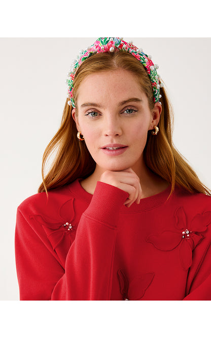 BALLAD LONG SLEEVE SWEATSHIRT, CRANBERRY RED POINSETTIA EMBELLISHMENT