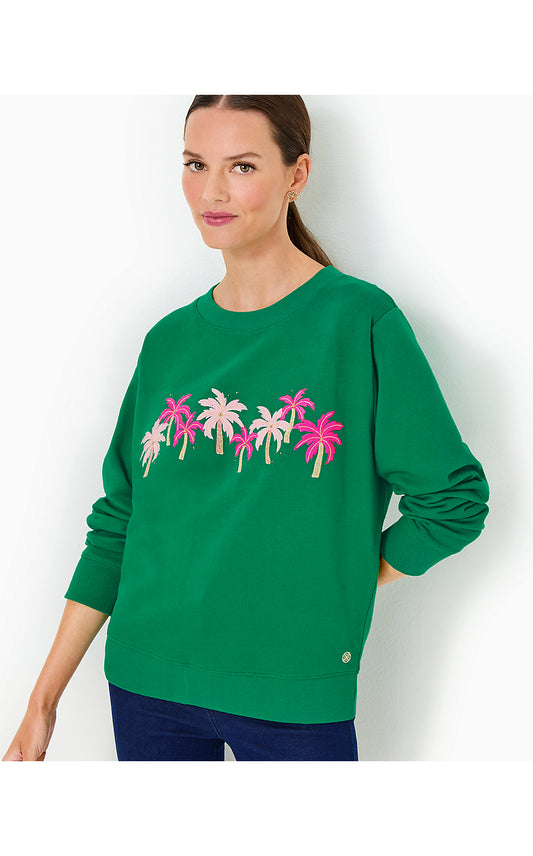 BALLAD LONG SLEEVE SWEATSHIRT, FIDDLE LEAF GREEN PALM TREES