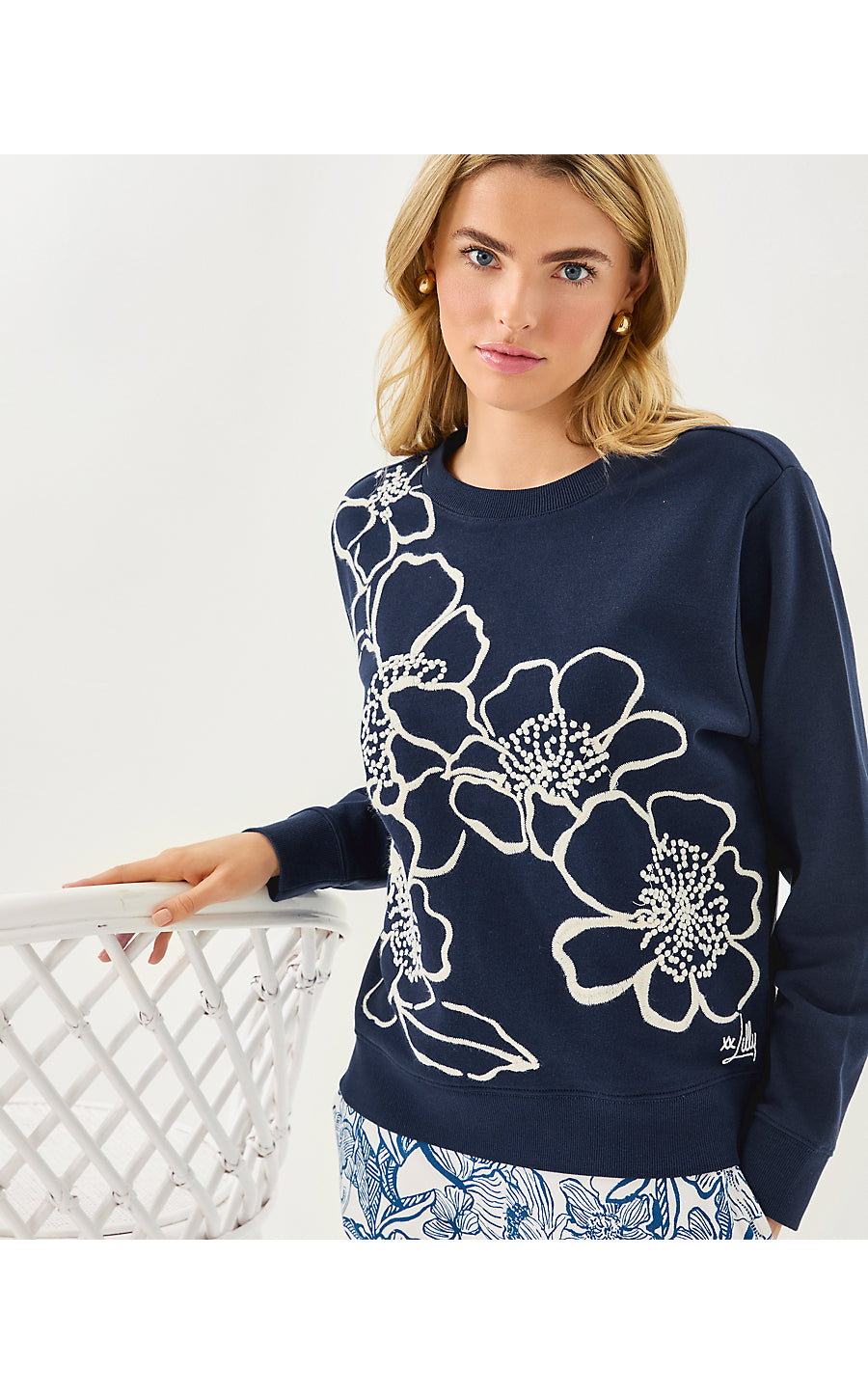 BALLAD LONG SLEEVE SWEATSHIRT, LOW TIDE NAVY GO BIG EMBROIDERY