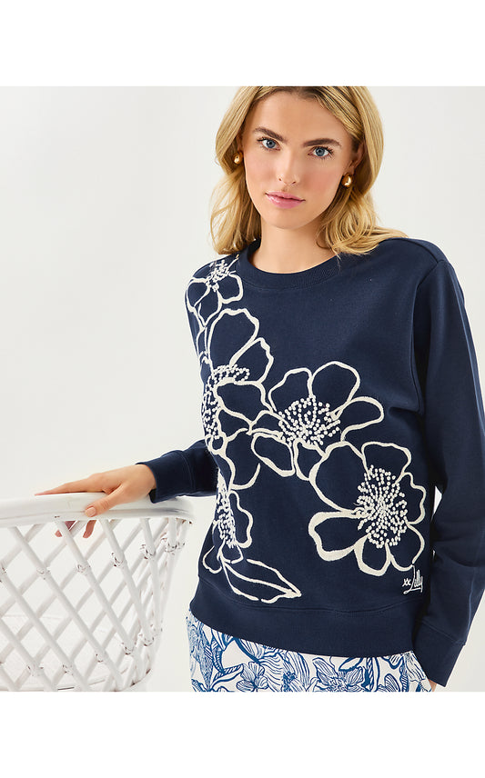 BALLAD LONG SLEEVE SWEATSHIRT, LOW TIDE NAVY GO BIG EMBROIDERY