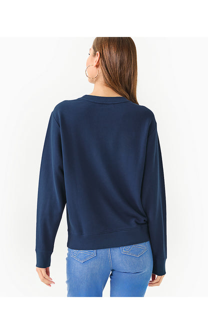 BALLAD LONG SLEEVE SWEATSHIRT, LOW TIDE NAVY HOLIDAY ELEPHANT EMBROIDERY