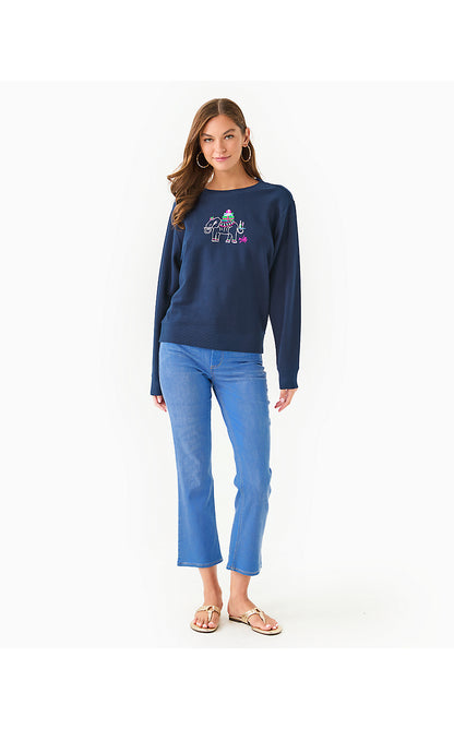 BALLAD LONG SLEEVE SWEATSHIRT, LOW TIDE NAVY HOLIDAY ELEPHANT EMBROIDERY