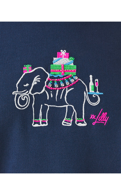 BALLAD LONG SLEEVE SWEATSHIRT, LOW TIDE NAVY HOLIDAY ELEPHANT EMBROIDERY