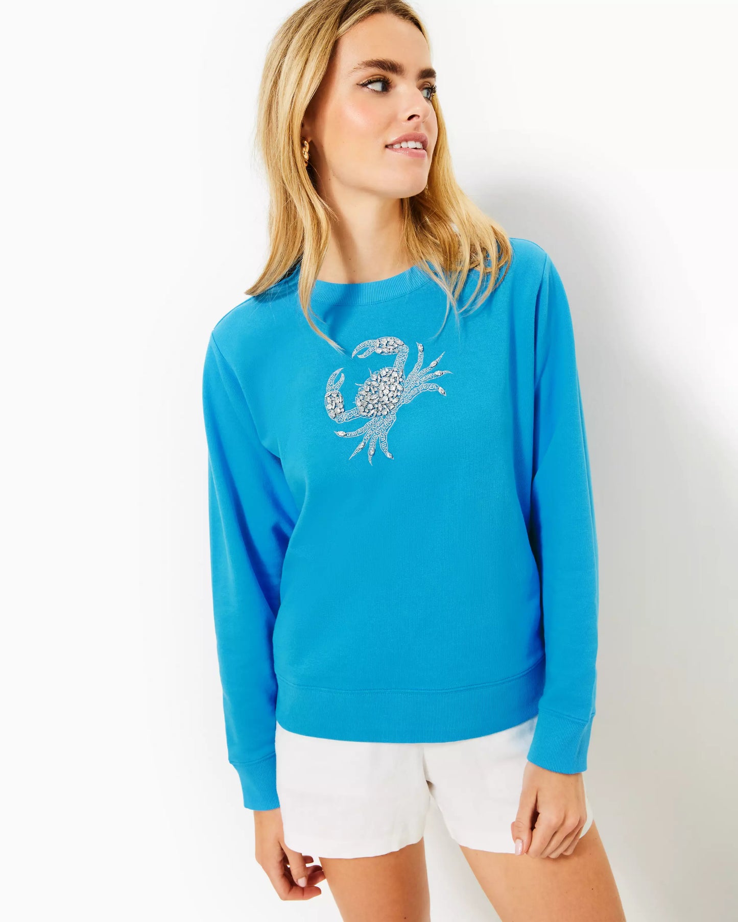 BALLAD LONG SLEEVE SWEATSHIRT, CRAB EMBELLISHMENT