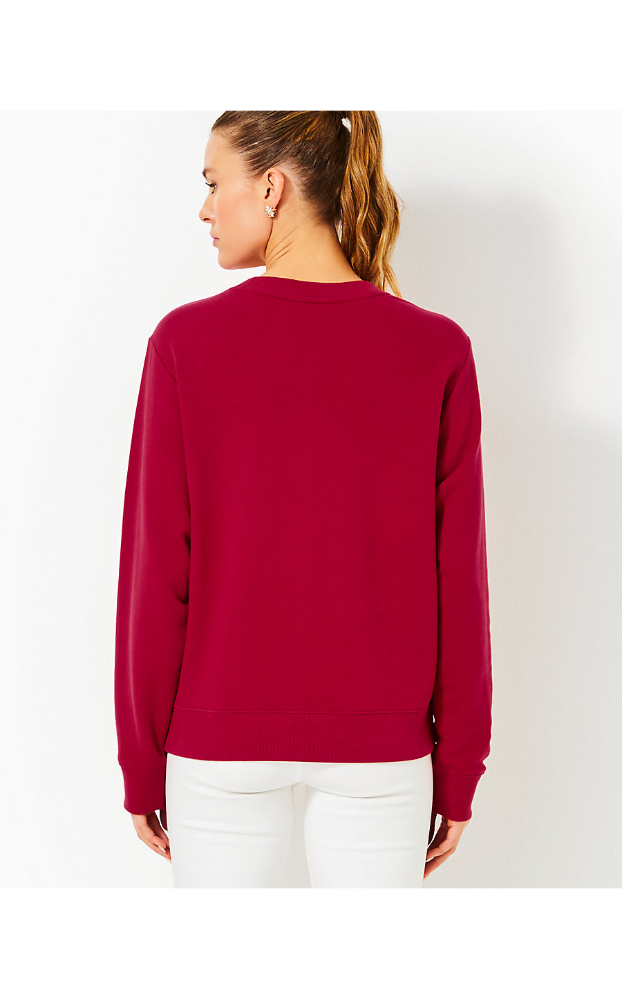 BALLAD LONG SLEEVE SWEATSHIRT, MALBEC RED BOW EMBELLISHMENT