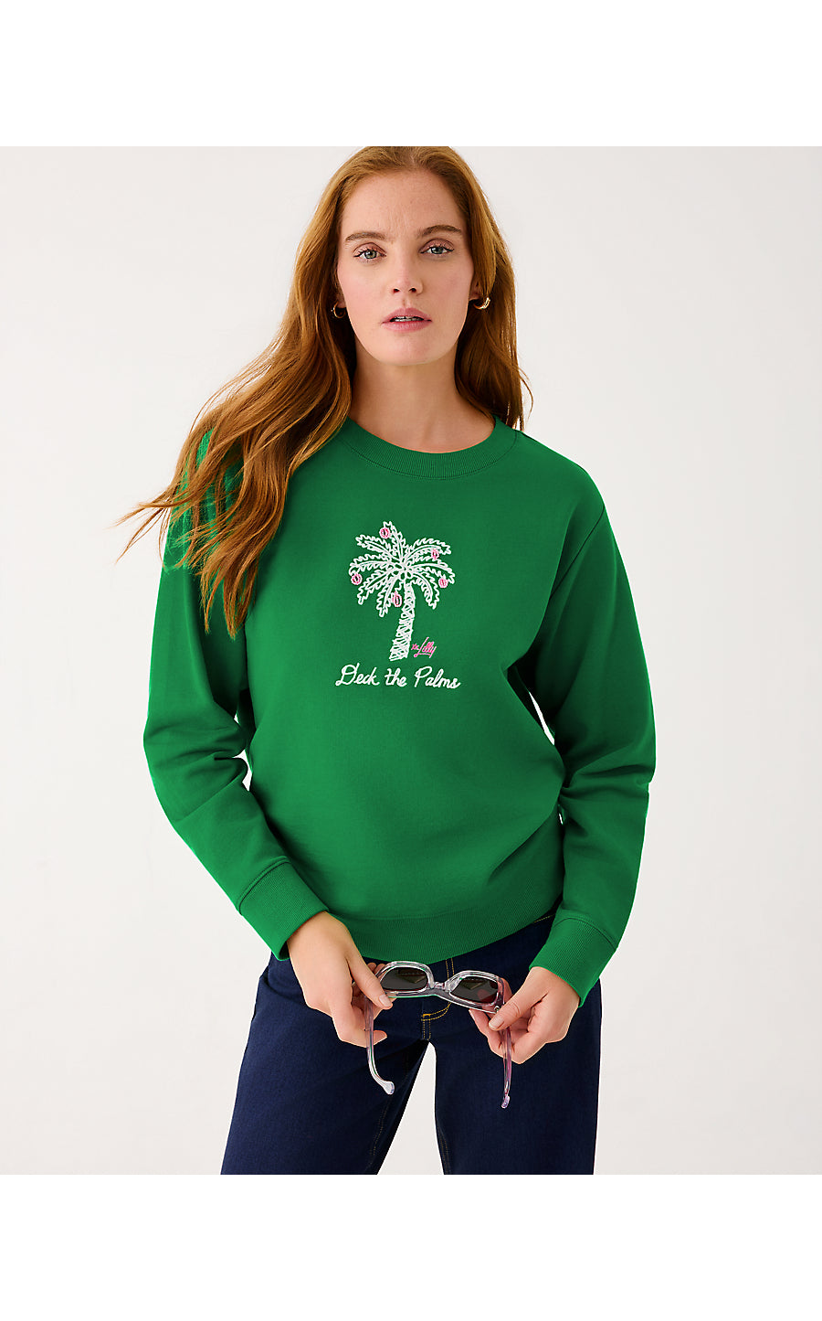 BALLAD LONG SLEEVE SWEATSHIRT, MULTI DECK THE PALMS EMBROIDERY
