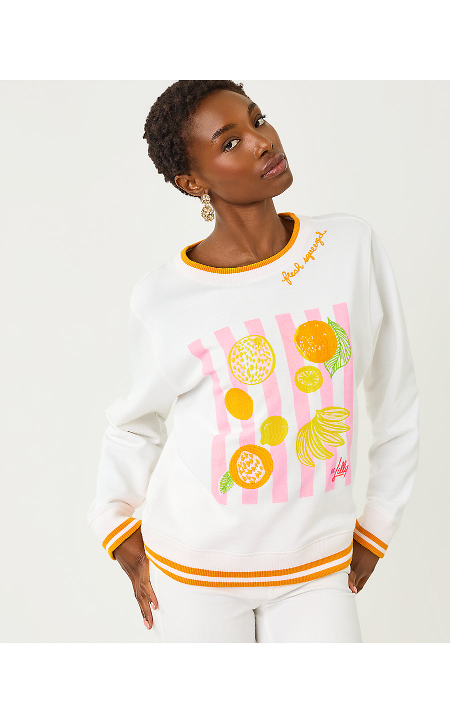 BALLAD LONG SLEEVE SWEATSHIRT, MULTI FRESH SQUEEZED EMBROIDERY