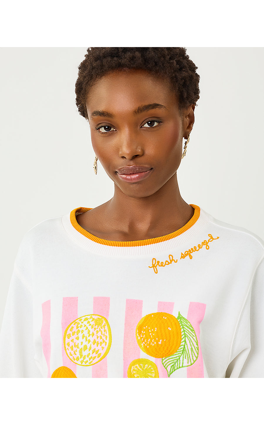 BALLAD LONG SLEEVE SWEATSHIRT, MULTI FRESH SQUEEZED EMBROIDERY