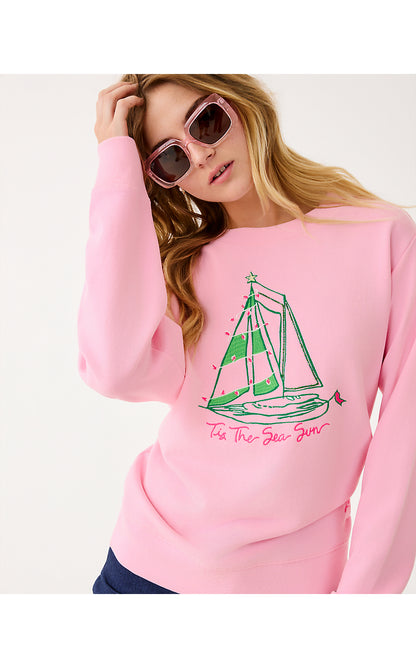 BALLAD LONG SLEEVE SWEATSHIRT, MULTI HOLIDAY PARTY BOAT EMBELLISHMENT