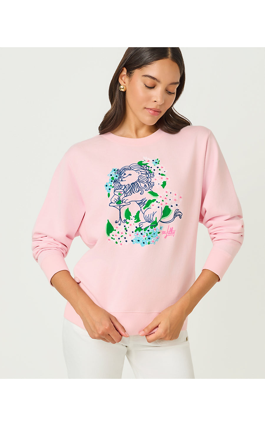 BALLAD LONG SLEEVE SWEATSHIRT, MULTI LYDIA LION EMBELLISHMENT