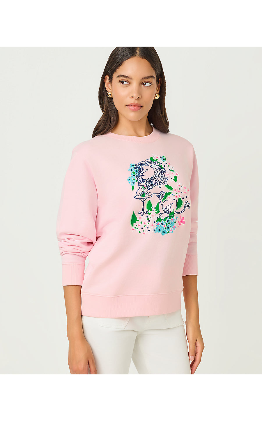 BALLAD LONG SLEEVE SWEATSHIRT, MULTI LYDIA LION EMBELLISHMENT