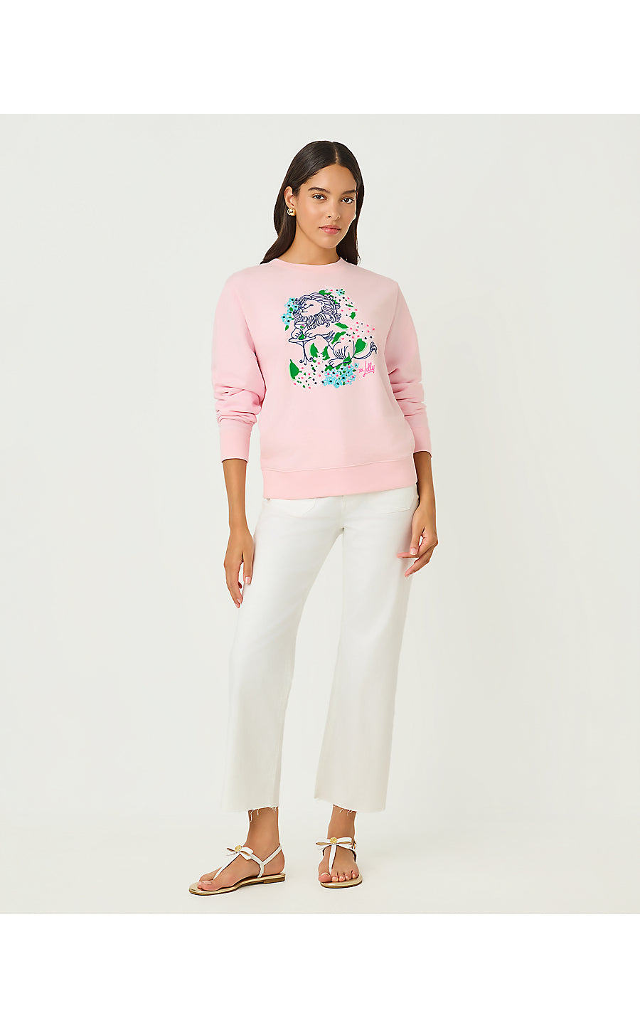 BALLAD LONG SLEEVE SWEATSHIRT, MULTI LYDIA LION EMBELLISHMENT