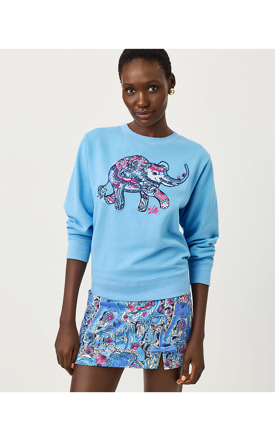 BALLAD LONG SLEEVE SWEATSHIRT, MULTI PAISLEY PARADE EMBELLISHMENT