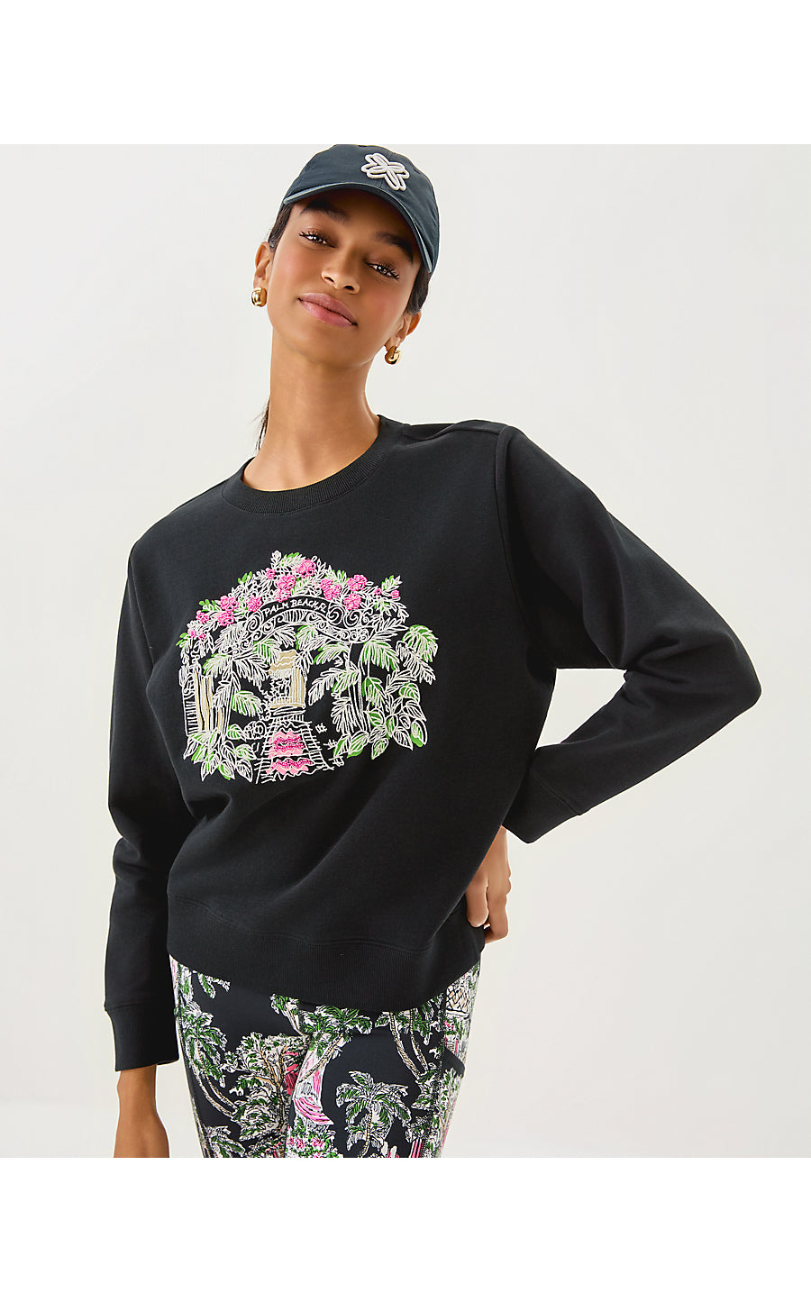 BALLAD LONG SLEEVE SWEATSHIRT, NOIR PALM BEACH TOILE