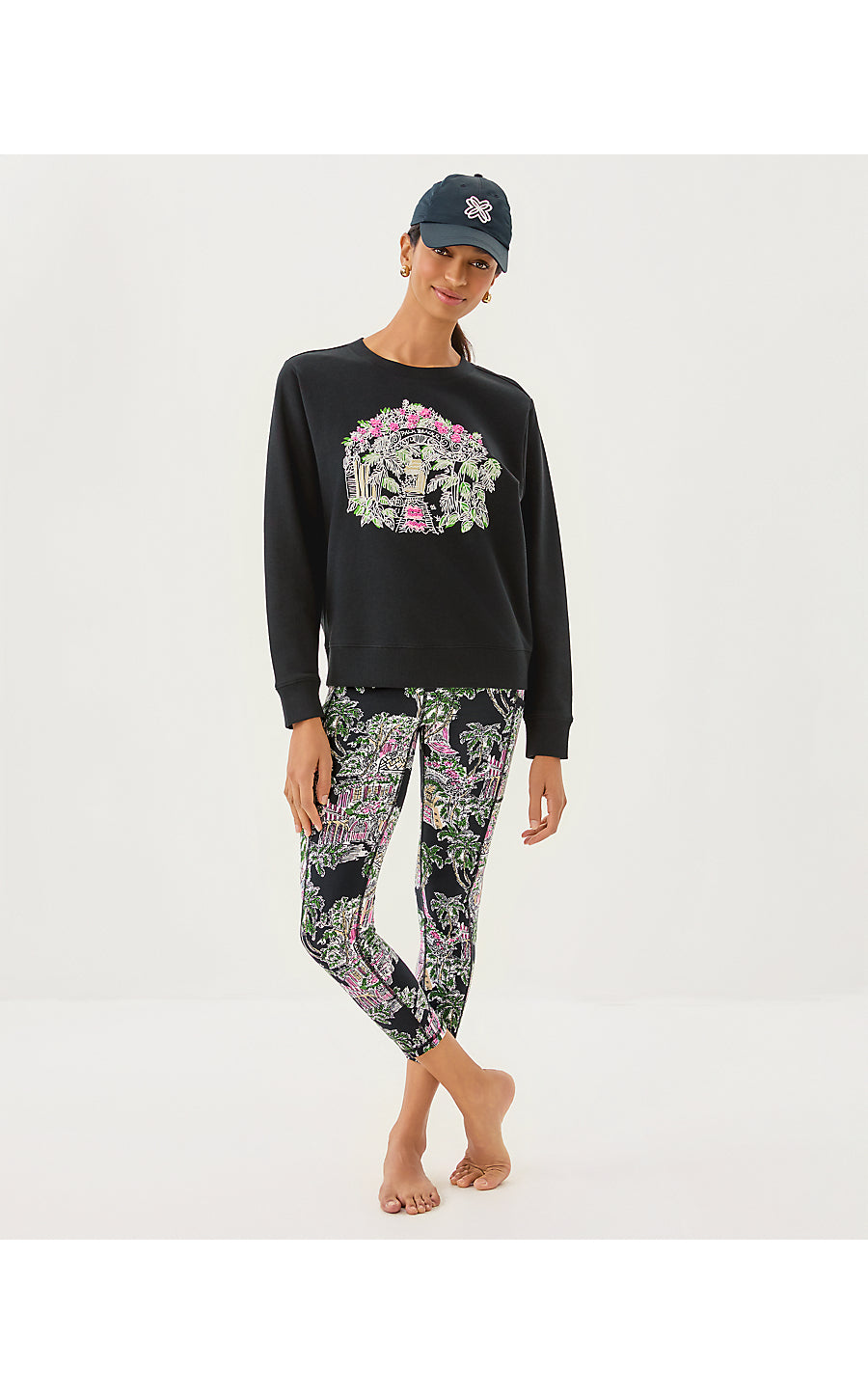 BALLAD LONG SLEEVE SWEATSHIRT, NOIR PALM BEACH TOILE