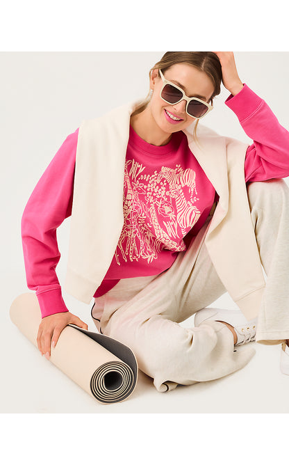 BALLAD LONG SLEEVE SWEATSHIRT, PINK ASTER SAFARI EMBROIDERY