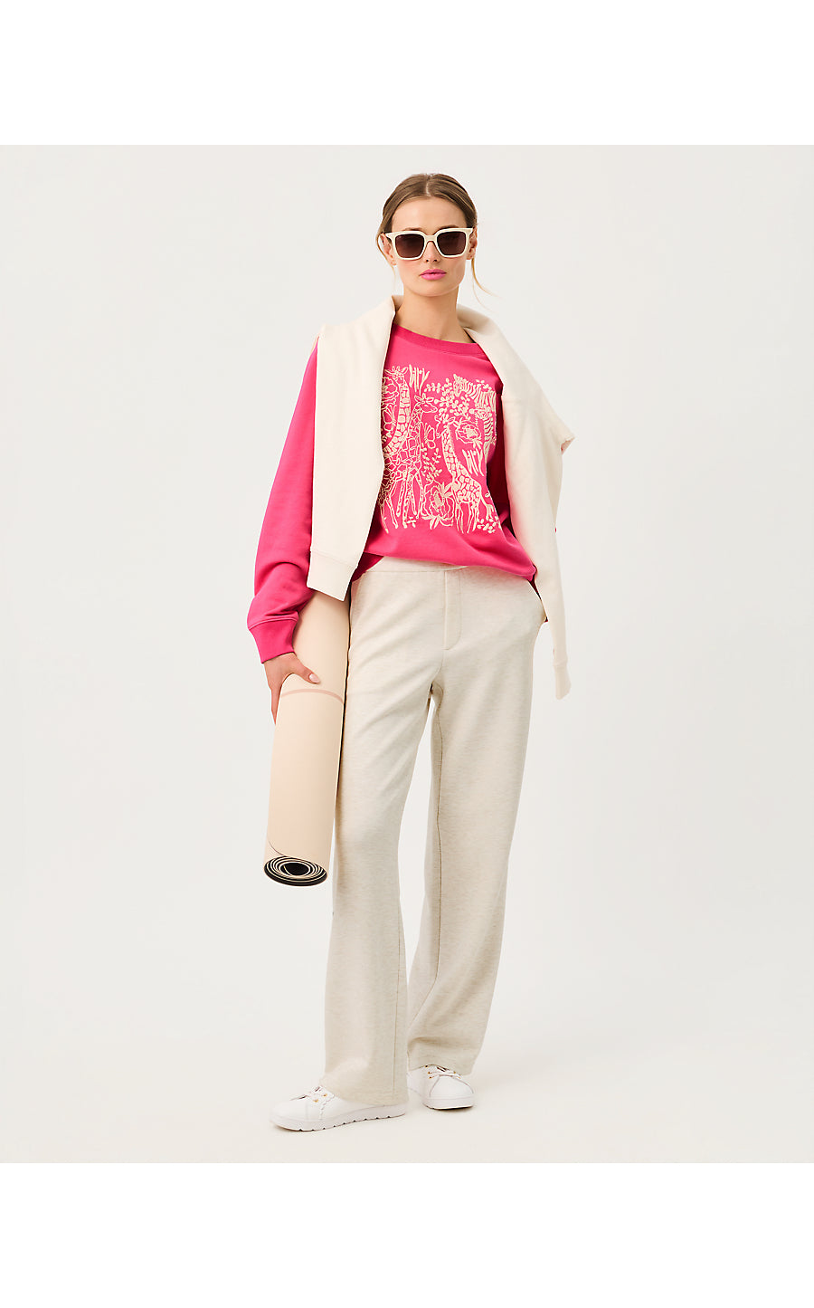 BALLAD LONG SLEEVE SWEATSHIRT, PINK ASTER SAFARI EMBROIDERY