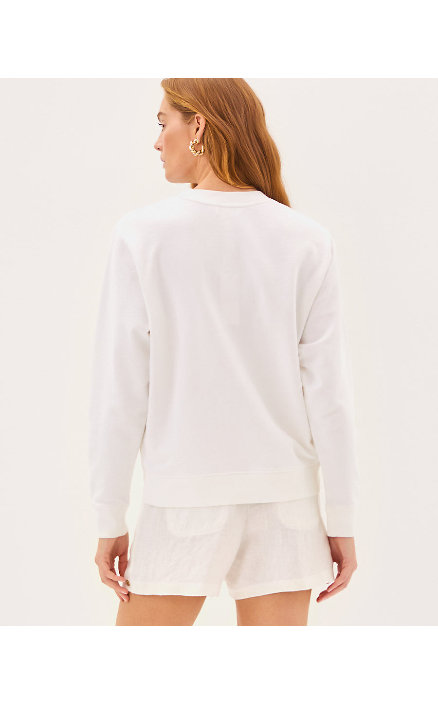 BALLAD LONG SLEEVE SWEATSHIRT, RESORT WHITE COOL AS SHELL EMBROIDERY